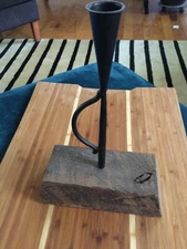 Rustic Farmhouse Taper Candlestick Holder Wood Base Black Iron Metal Candle Hold