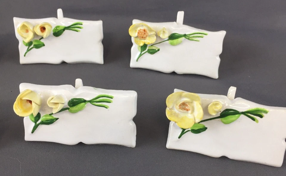 复古 9 件套 Raised 3D 黄色花朵花卉瓷制卡片夹 — 第 3/4 张图片