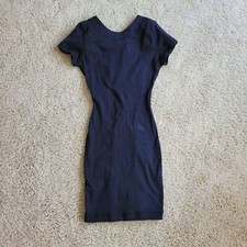 Bodycon Dress Navy Blue Open Back Strappy Short Sleeve Party Cocktail Switch M