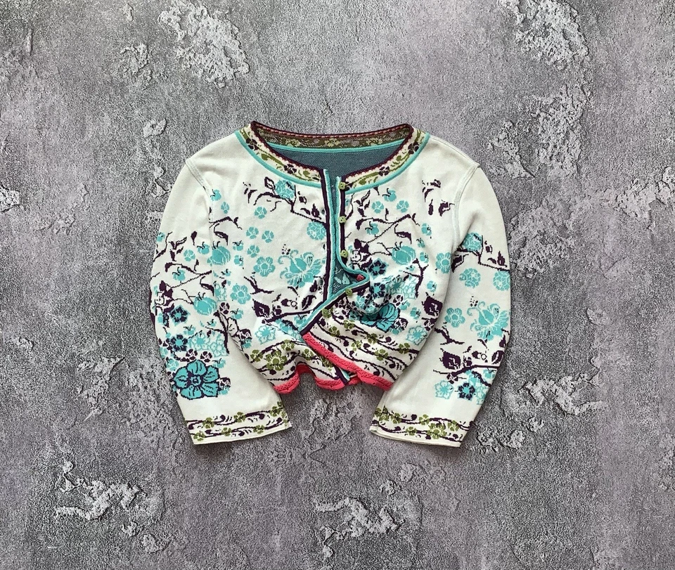 Ivko L/40 Multicolor Flores 🌸 Floral Recortado Cárdigan Suéter Sudadera Tejido
