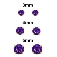Genuine 14k Gold Screw-back Round Birthstone CZ Stud Earrings- February 3,4,5mm