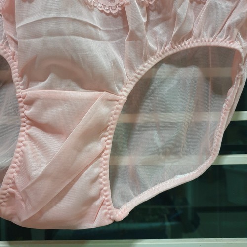 Vintage Sheer Nylon Panty Orange Sissy Floral Lace Granny Brief Sz. 8 Hip 39-43" - Picture 8 of 17