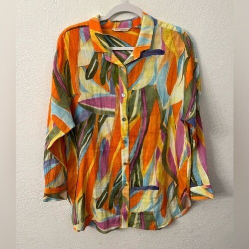 Soft Surroundings abstract tropical button up shirt womens size large - Afbeelding 1 van 8