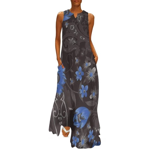 Womens Plus Size Cotton Sleeveless Long Maxi Dress Casual Loose Sundress - Picture 16 of 38