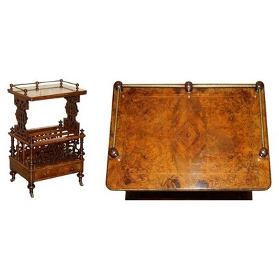 EXQUISITES ANTIKES CANTERBURY EINHEIT AUS MASERNUSS UM 1840 MIT GALERIESCHIENE AUS MESSING