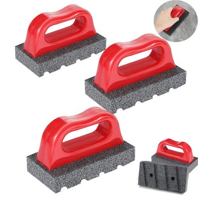 3 Pcs Rub Brick with Handle, Fluted 20-Grit Carbofrax Surface Concrete Tools ...