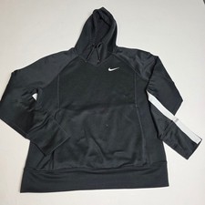 Nike Hoodie Womens Large Black Therma-FIT Pullover Thumbholes Stripe Swoosh