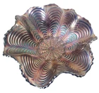 VTG FENTON PURPLE CARNIVAL GLASS BOWL PEACOCK TAIL PATTERN RUFFLED EDGE 6"