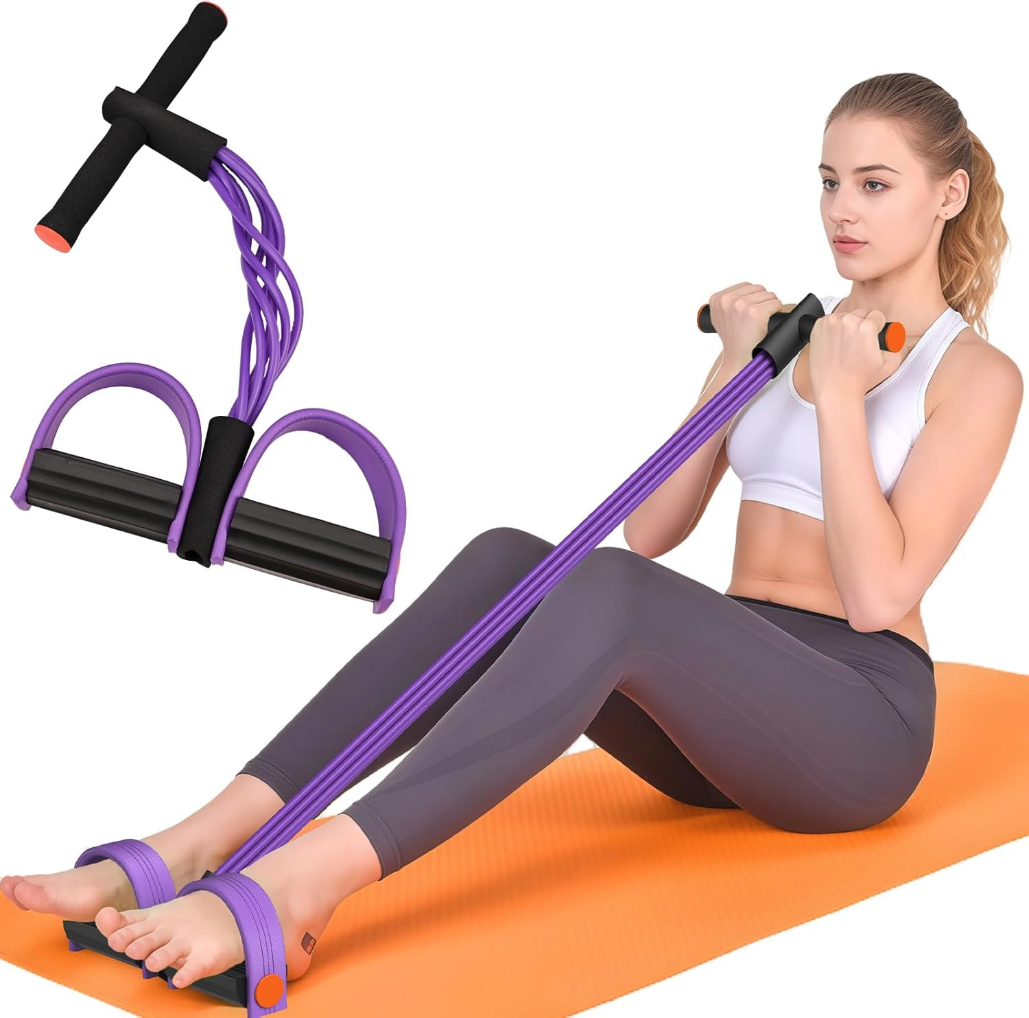 With Handles, 6-tubes Elastic Foot Pedal Resistance Bands