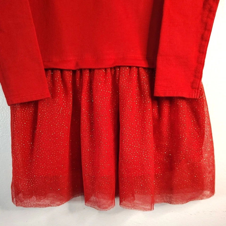 Vestido CARTER'S Rojo Lazo Algodón Vacaciones Manga Larga Tul Falda Niñas 6/6X  Foto 3 de 4