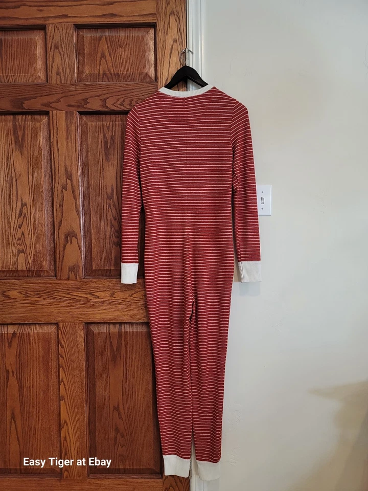 Pijama Johns largo de una pieza a rayas rojo blanco Abercrombie & Fitch para mujer M Foto 3 de 4