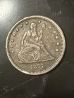 1877 CC Seated Liberty Quarter - Fine - Rare Carson City Mint - 90% Silver Coin