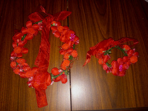 NEW RED, Floral Crown, Wrist Band Set For Women Hair Accessories | Adjustabl...