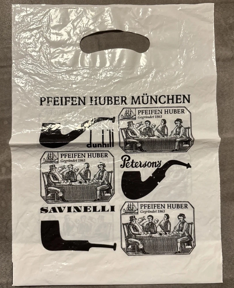 alte Plasiktüte Pfeifen Huber München ca. 33,5 cm x  24,5 cm