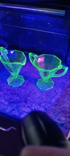 Uranium Cream And Sugar Glass With Painted Flowers