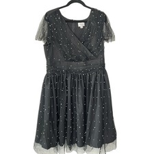 Unique Vintage 1X/16 Black Pearl Embellished Tulle Party Dress