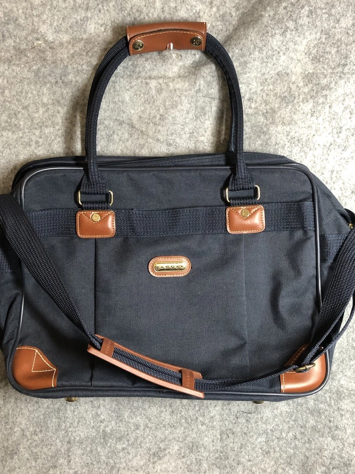 Maletín Jaguar azul lona imitación cuero adorno computadora portátil viaje de cercanías Foto 2 de 4