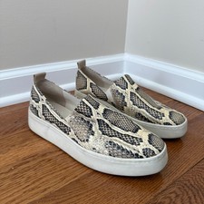 Vince Warren Snakeskin Print Leather Platform Slip On Sneakers Tan Black 7.5M