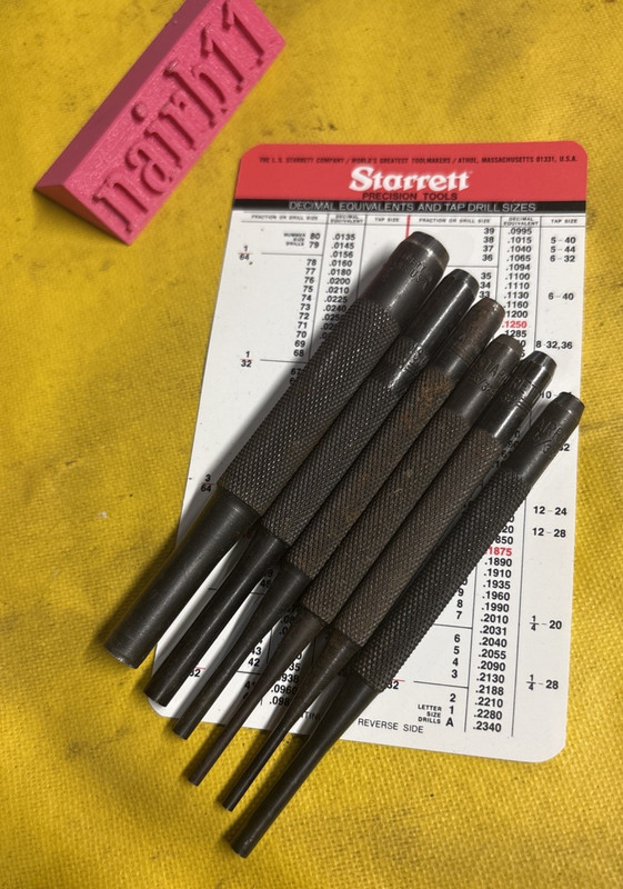 Starrett Punches w/ Decimal Equivalents Card Mixed Lot USA Lot 4 x6 Pin Punches