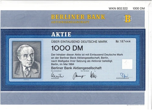 TAA #49 Berliner Bank AG, Berlin 1984, 1000 DM, VF+
