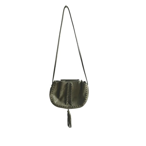 Vintage Vegan Leather Bag Green Braided Fringe Boho Festival Hippie Y2K Retro