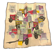 Vintage Japanese design Carts Wheels Silk Scarf Wrap Silk Exhibition