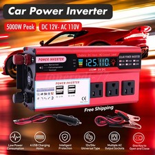 Car Power Inverter 5000W DC 12V To AC 110V Pure Sine Wave Solar Converter 4 USB