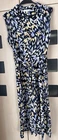 Monsoon Navy Blue Print Sleeveless Jersey Shirt Dress Size L 16 - 18. Belt. VGC