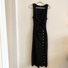 Lulus Dress Black Open Front Button Up Stretch Sleeveless Bodycon Midi XL