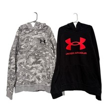 Under Armour Hoodie Sweatshirt Lot Boys Large Gray Camo Print, Black