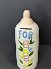 Vintage Ceramic Piggy Bank Baby Bottle Shape "Baby"