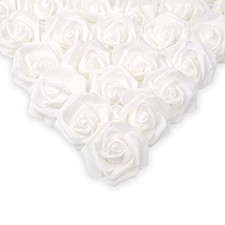 IPOPU 100 Pcs Artificial Rose Flower Heads Real Looking White 100pcs
