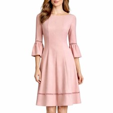 Eliza J Pink Bell Sleeve Fit Flare & Dress Ladder Lace Eyelet Detail Size 6