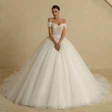 Custom Beading Princess Wedding Dresses For Bride Off Shoulder Sleeveless Women