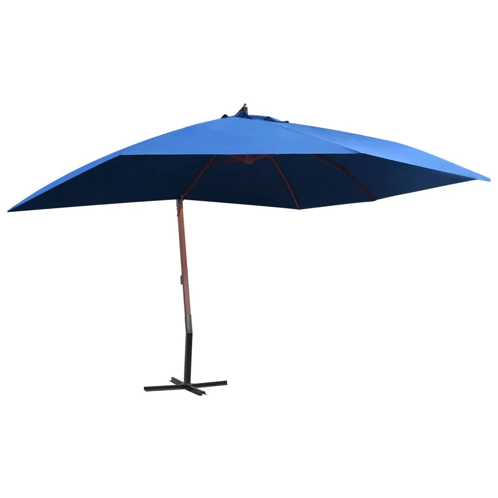 Parasol suspendu rectangulaire 4x3m mât bois orientable bleu