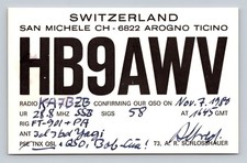 Radioamatore QSL/QSO HB9AWV KA7B2B Svizzera 1980 FT-901 28,8 MHz SSB