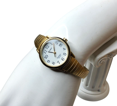 Vintage Womens Timex Indiglo WR30M Gold Tone Stretch Band 