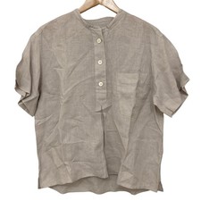 MARGARET HOWELL Fine Linen Band Collar Pullover Shirt, Size 2, Gray Women USED