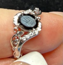925 Sterling Silver Ring With Dark stone And Embellishments Around