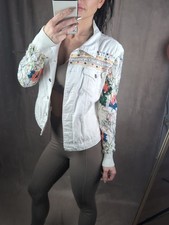 Ausgefallene Sommer Jacke Jeans Und Baumwoll-Ärmel Stickerei Gr. 36 Weiß