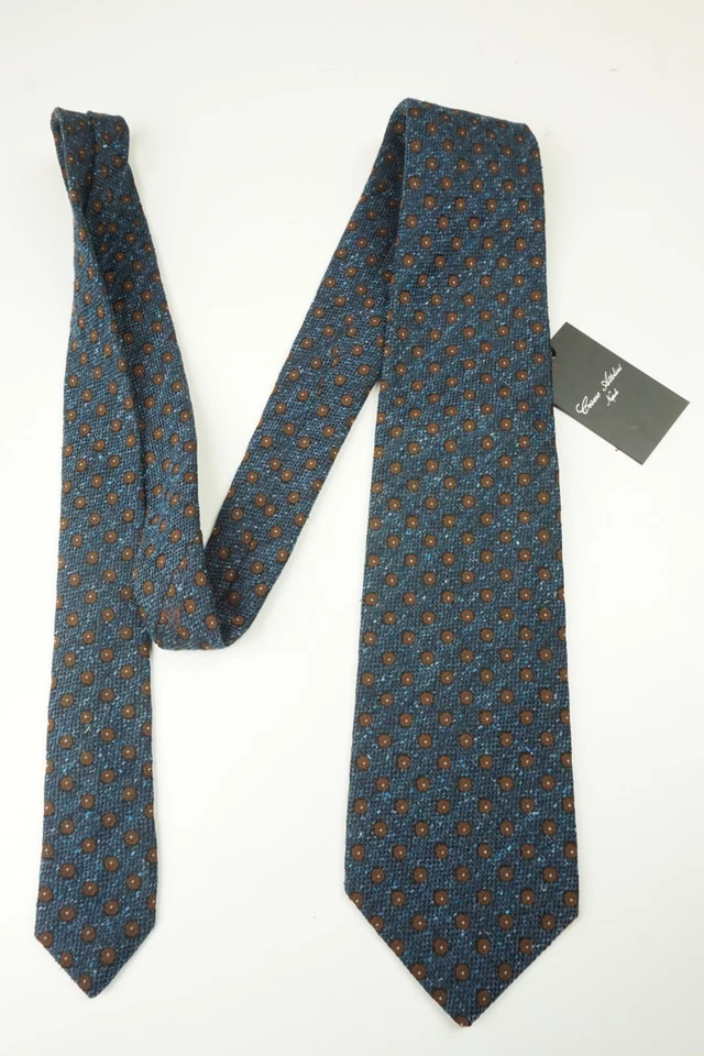 Corbata Cesare Attolini Denim Azul Caramelo Marrón Polkadot Tejida Mezcla Seda TOTALMENTE NUEVA Foto 2 de 4
