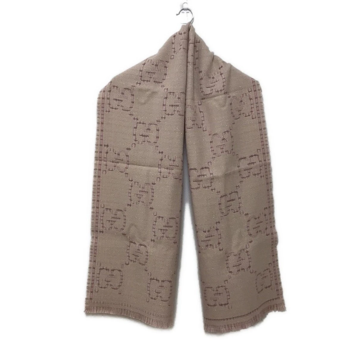Authentique écharpe jacquard laine GUCCI GG 774419 3GAMQ beige rose laine rayonne nylon  