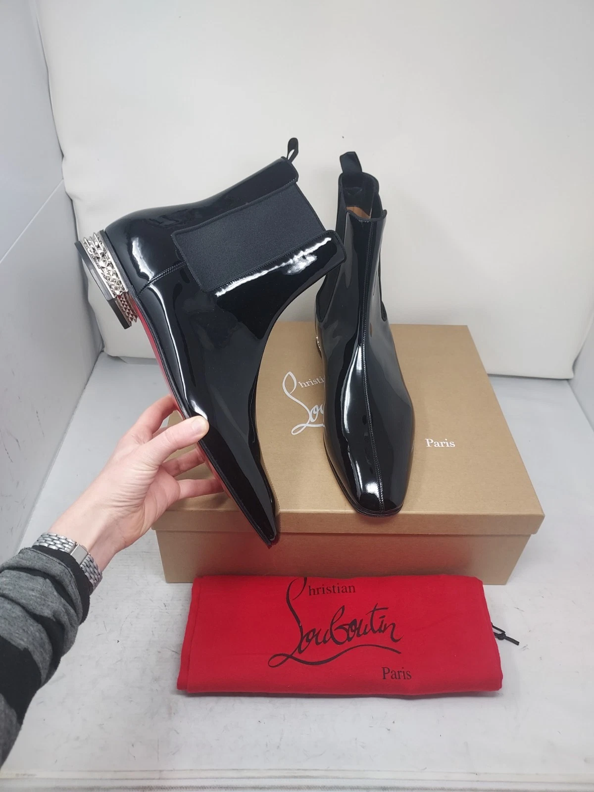 Christian Louboutin — CHRISTIAN LOUBOUTIN MEN EU 46.5 US 13.5 NEW Black Roadyrocks Patent Boot