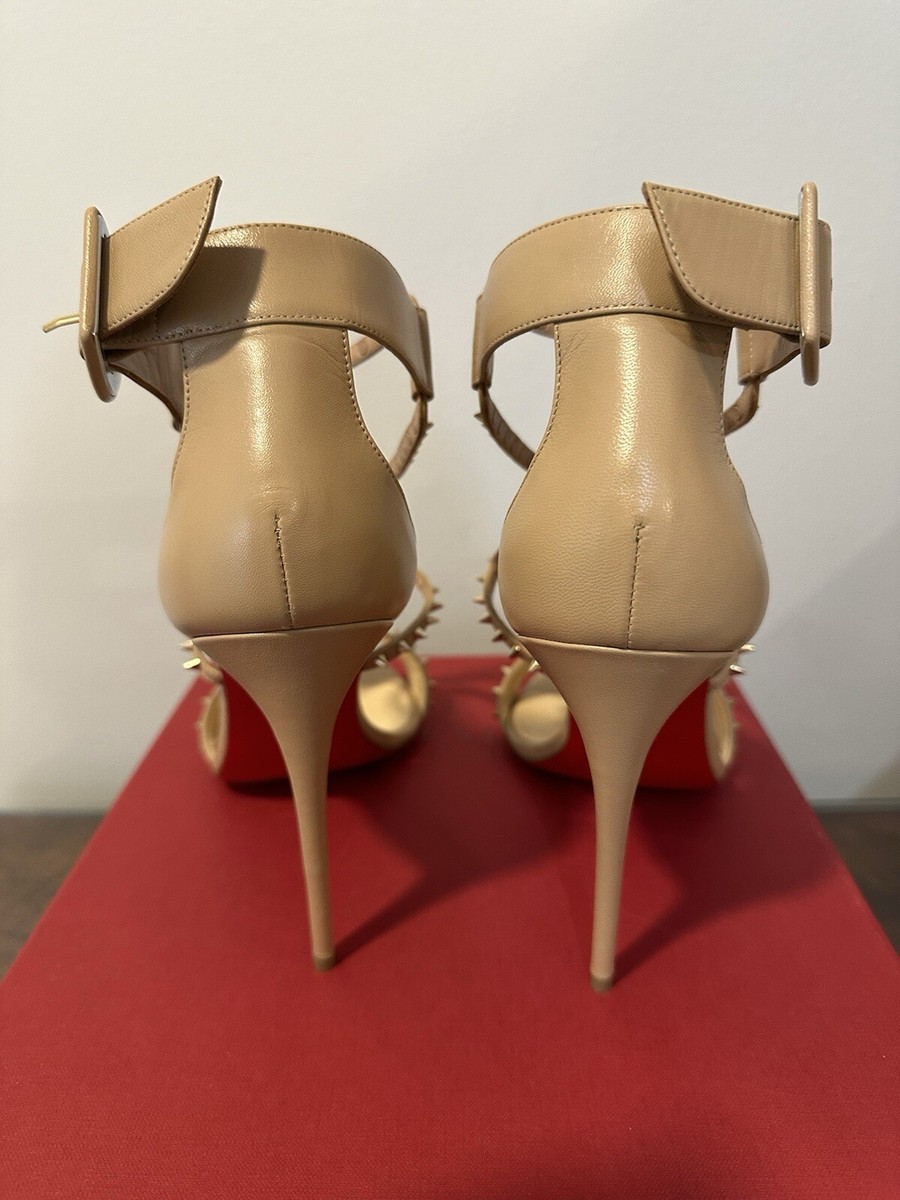 NIB $1.2k Christian Louboutin Choca Spikes 100 Nude Strap Sandal
