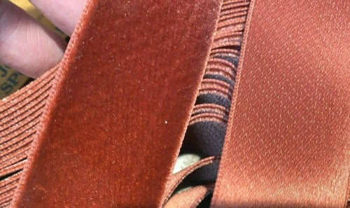 vintage rayon satin back velvet ribbon 1" rust woven edge 1yd France - Picture 4 of 5