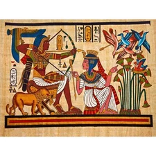 PAINTING ANCIENT EGYPTIAN MURAL PHARAOH QUEEN ARCHERY ARROW BOW 30x40 cms POSTER