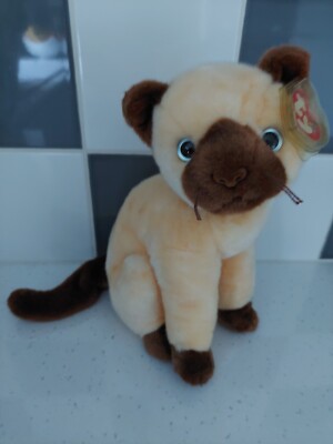 TY Original Beanie Buddy Siam die Katze weiches Plüschtier 2002 mit Etikett