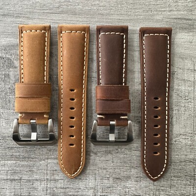 Braune Khaki Italienische Leder Uhr Band Für Panerai Luminor Marina Pam 24mm Öse