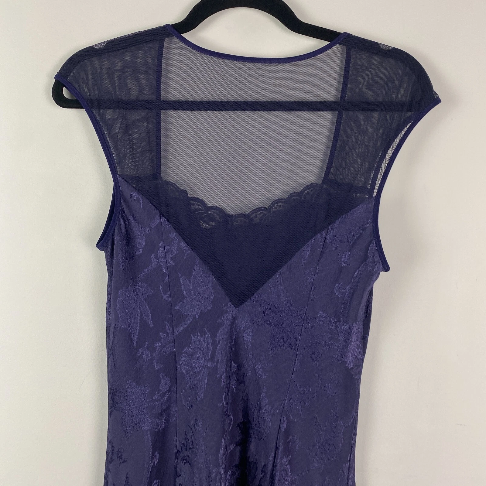 UNDERCOVER Maxi abito slip vintage Victoria’s Secret taglia grande etichetta oro blu navy floreale