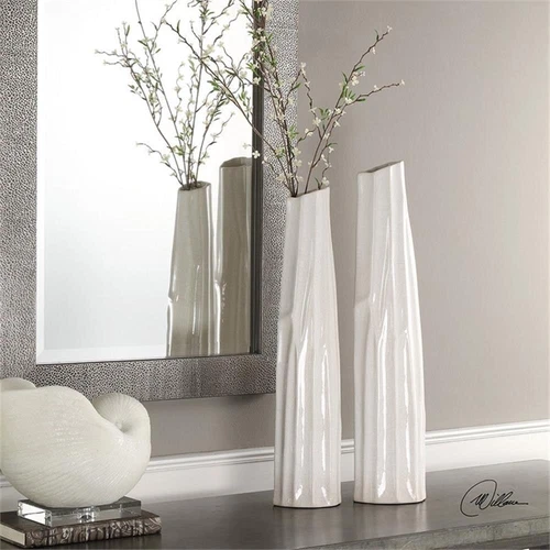 Uttermost Kenley 2-Piece Coastal Ceramic Vase Set in Crackled White/Gray - Picture 2 of 2